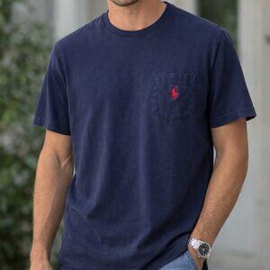 Polo Ralph Lauren Navy Pocket T-Shirt Mens L Blue Cotton Red Pony Short Sleeve
